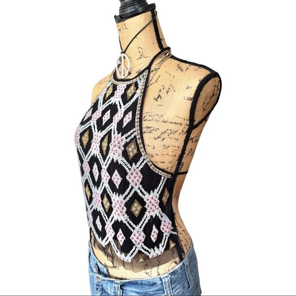 ECOTE boho Bralette top beaded back & neck tie fully lined size SMALL - Picture 13 of 15